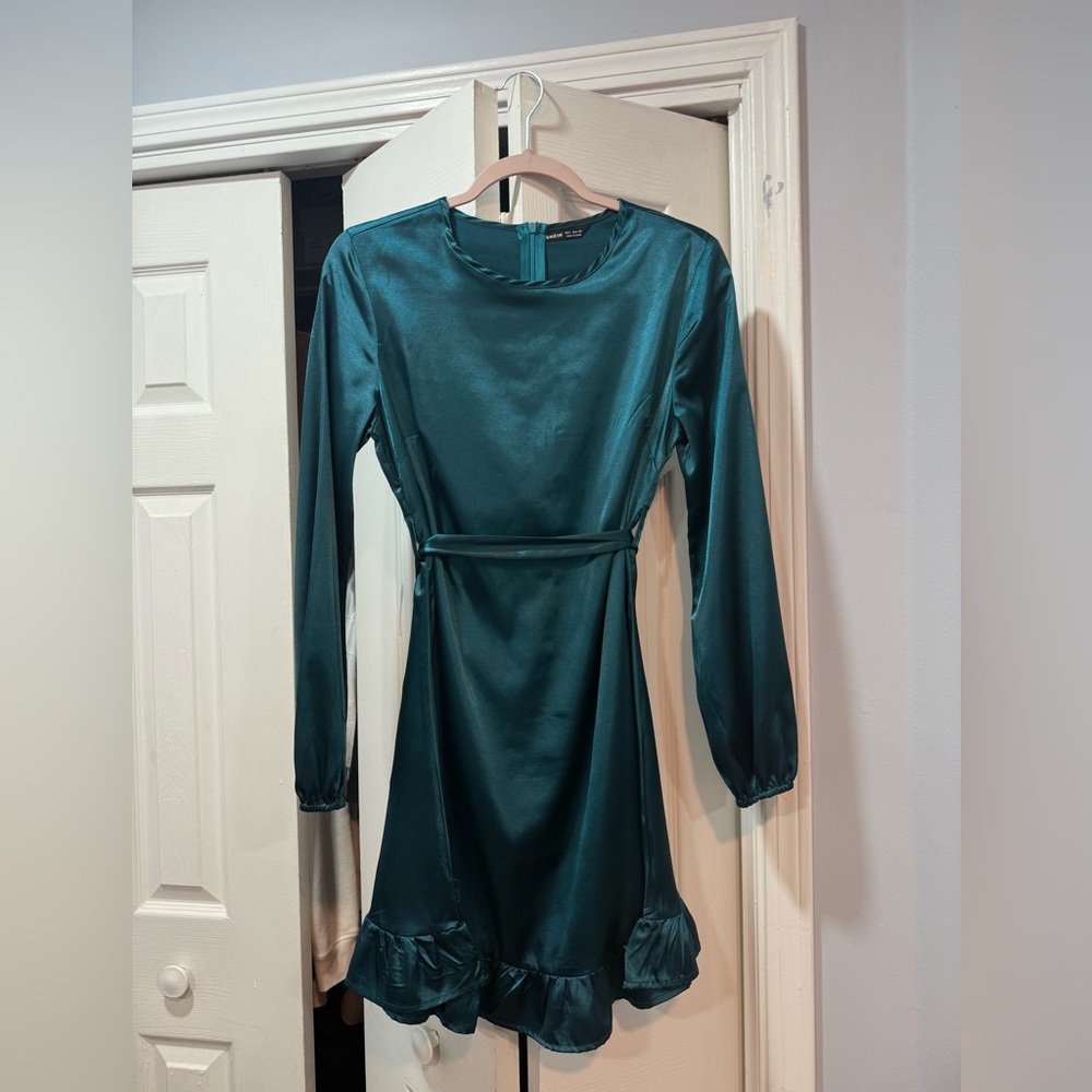 Elegant Teal Satin Dress
